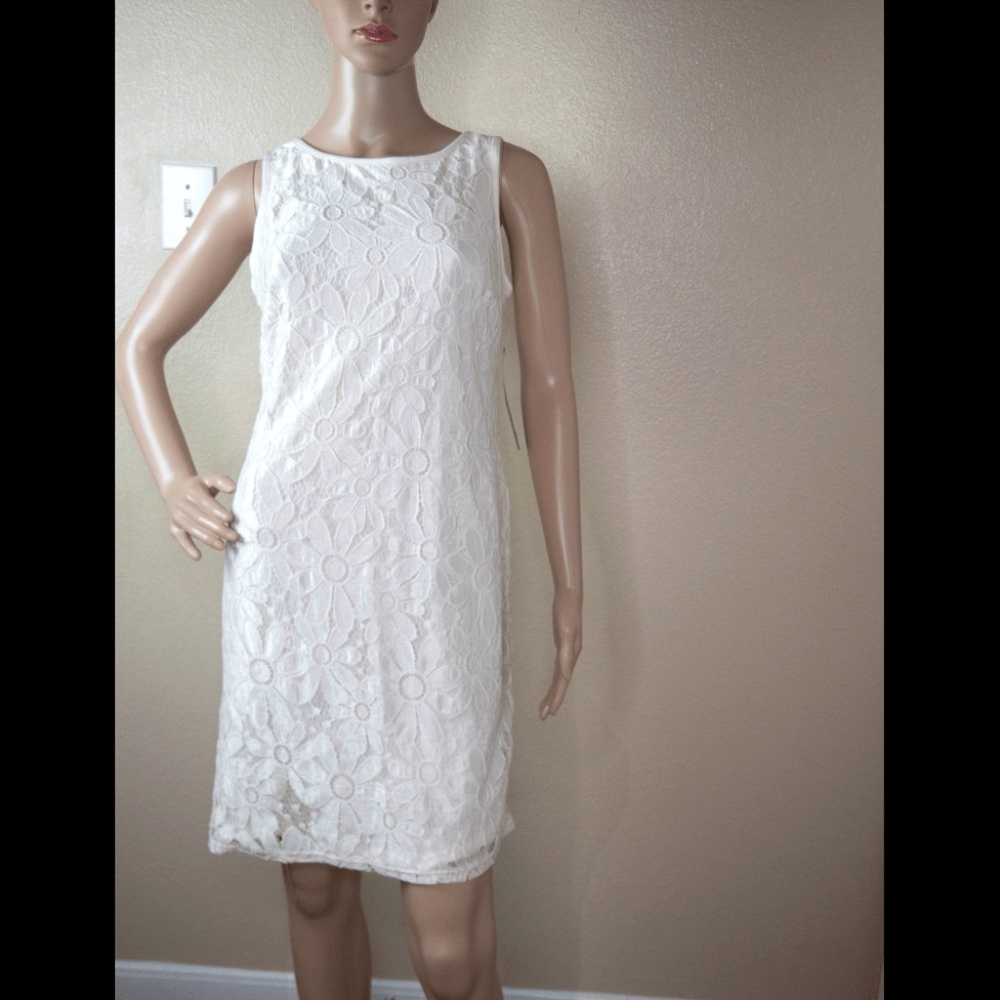Karin Stevens Ivory Floral Lace Sheath Wedding Dress Women Size 10 NWT